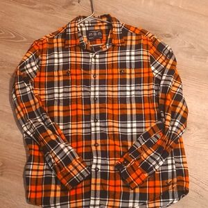 American Eagle Outfitters Mens (size Large) Flannel Shirt Orange and Navy